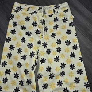 Zara Black and Yellow Floral FLARE LEG Distressed  Cut Pants. Super Cute
